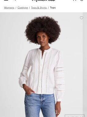 NWT! Madewell Lace-Insert High-Neck Pintuck Top - Retail $128